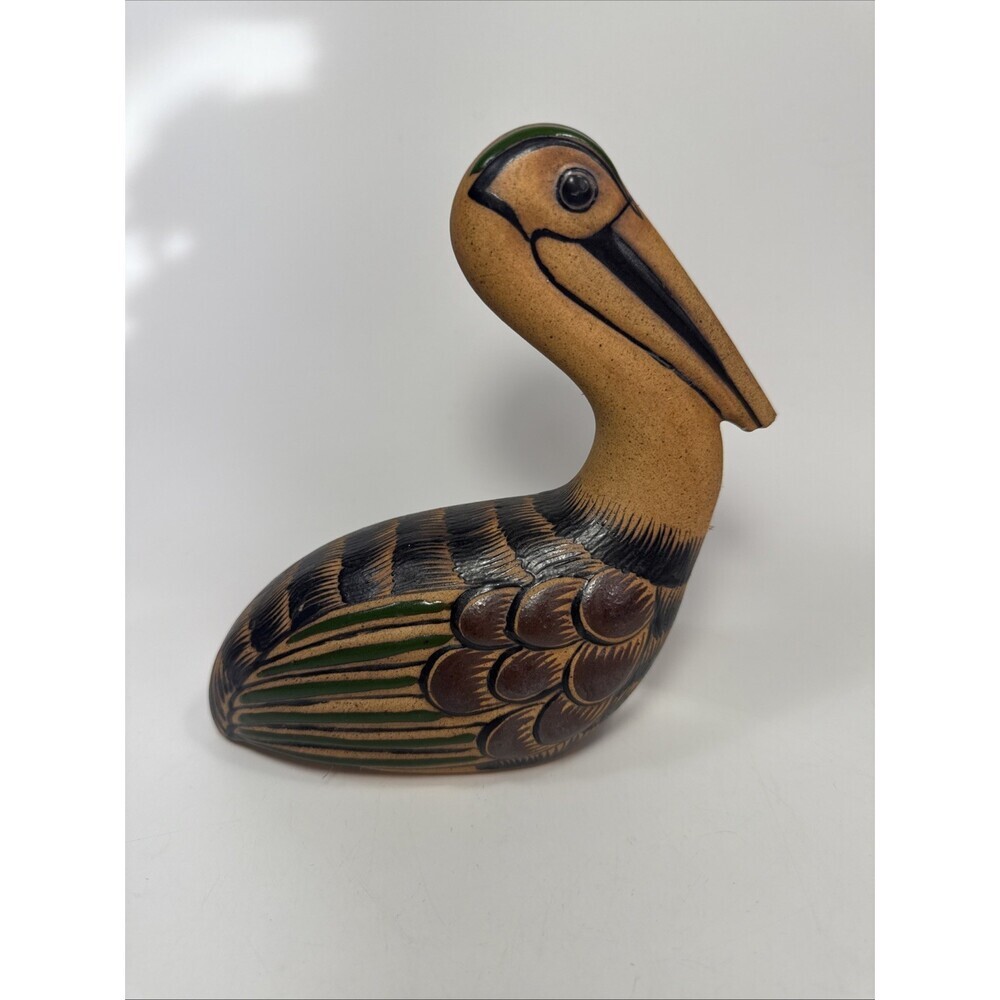 Perez Tonala Jal. Signed Pottery Pelican Bird Hand Painted Folk Art 6.5” G2